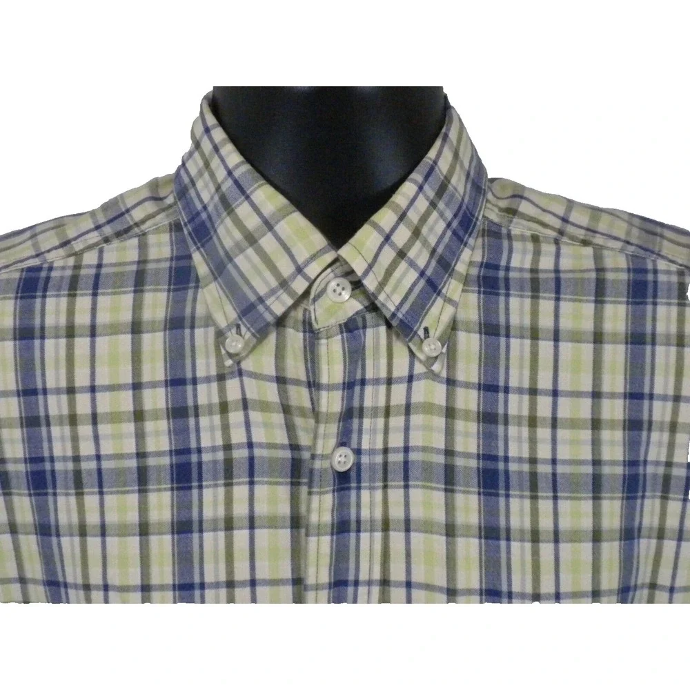 L.L. Bean‎ Shirt Mens S Green Blue Plaid Button Up Short Sleeve Camp Outdoor